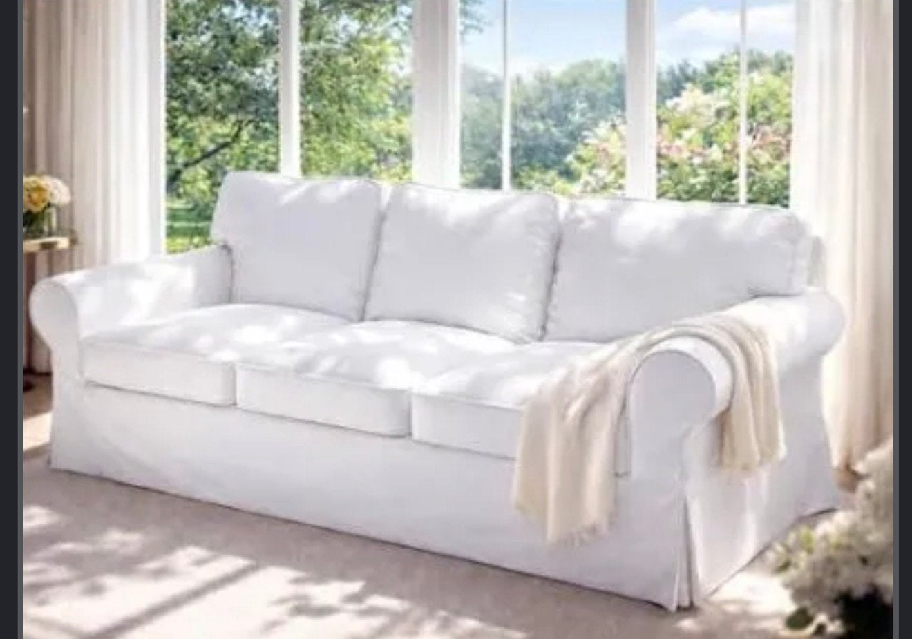 GEVRAAGD ! Ikea Ektrop hoes wit 3-pers bank en stoel, Ophalen of Verzenden, Rechthoekig, 125 cm of meer