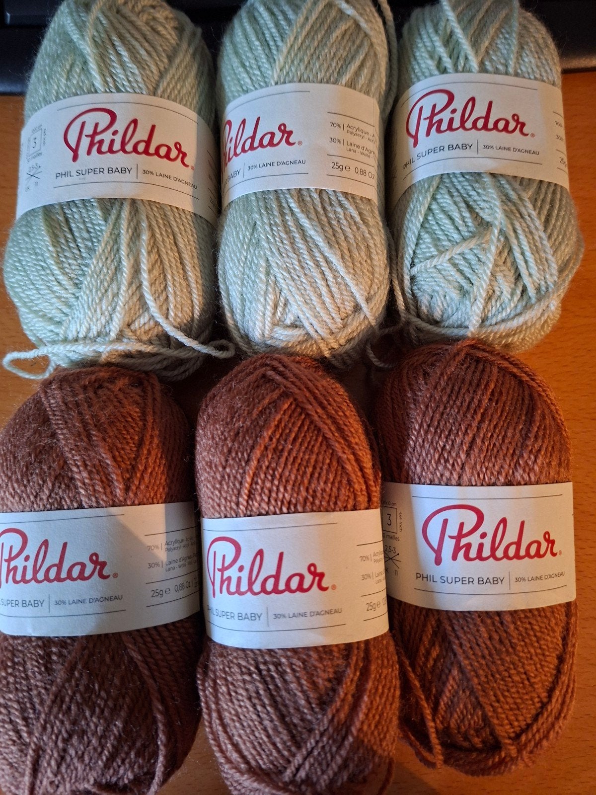 6x25 gr phildar super baby, kleur noisette en tilleuil, Breien of Haken, Phildar, Nieuw, Ophalen of Verzenden