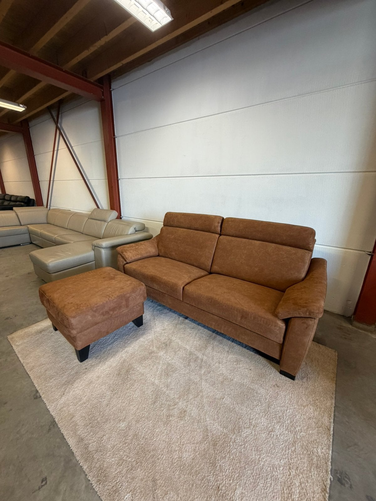 Cognac bankstel bank met voeten bankje poef Z.G.A.N., Huis en Inrichting, Banken | Voetenbanken en Poefen, 2871SK, 125 cm of meer