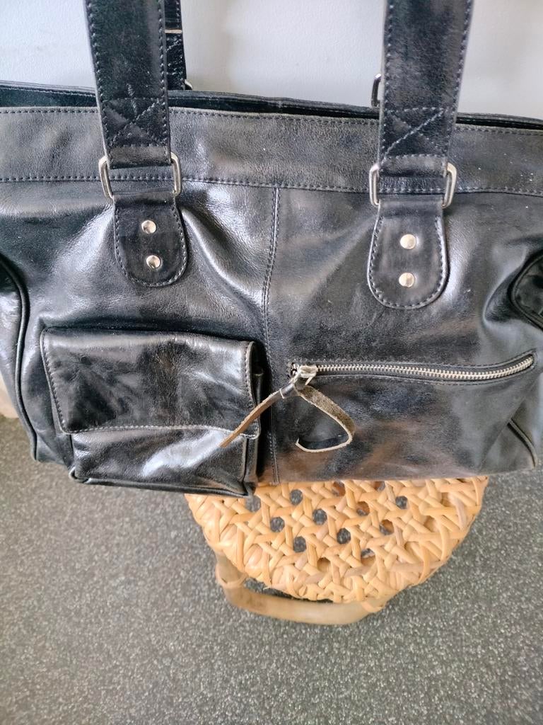 Vintage leren tas., Ophalen of Verzenden, Gebruikt, Zwart, Handtas