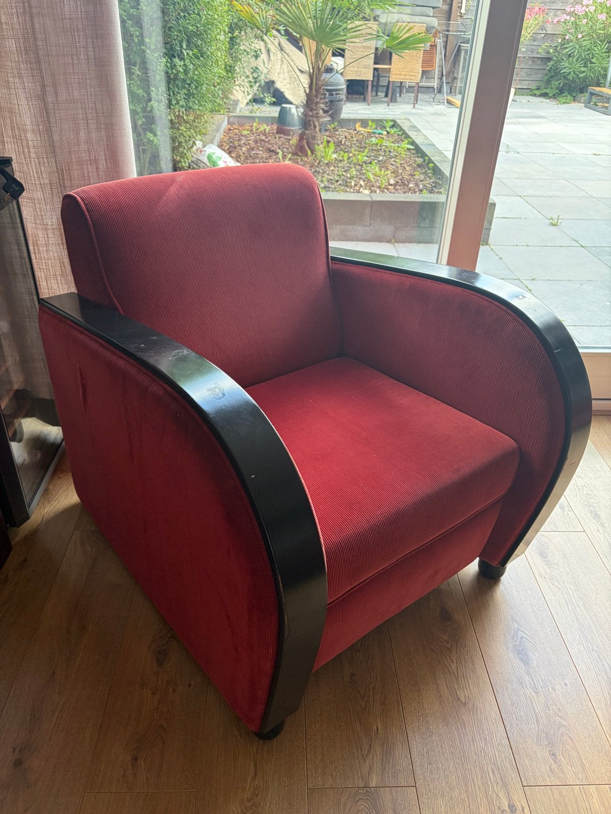 Art Deco Fauteuil - Dutch Seating Company - Rood Rib, Ophalen, Gebruikt, Hout, 75 tot 100 cm