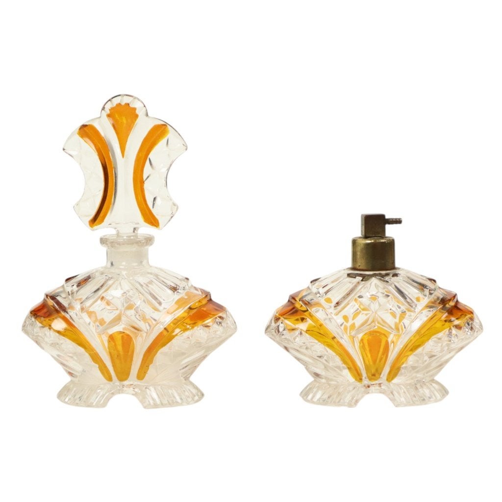 Art Deco Stijl Amberkleur Parfum Toiletset Boudoir Bleikrist, Ophalen of Verzenden