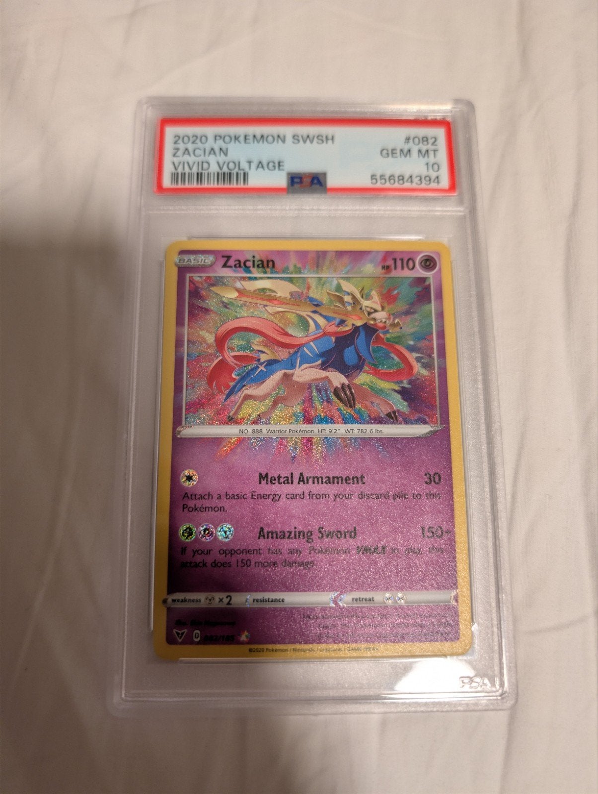 PSA 10 Zacian Vivid Voltage 082/185 Pokémon kaart, Ophalen of Verzenden, Nieuw, Losse kaart