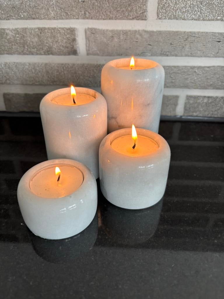 Set van 4 Carrara marmeren waxinelichthouders, Huis en Inrichting, Woonaccessoires | Kandelaars en Kaarsen, Overige materialen