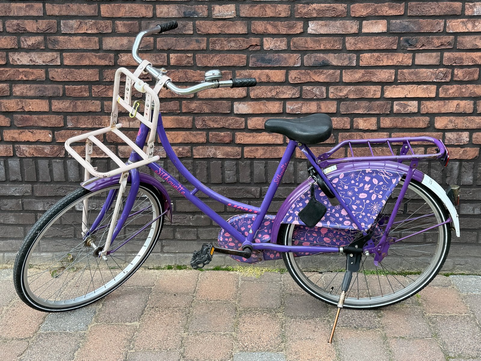 Meisjesfiets 24 inch - Paars met bloemenprint, Ophalen, Gebruikt, Terugtraprem, 24 inch