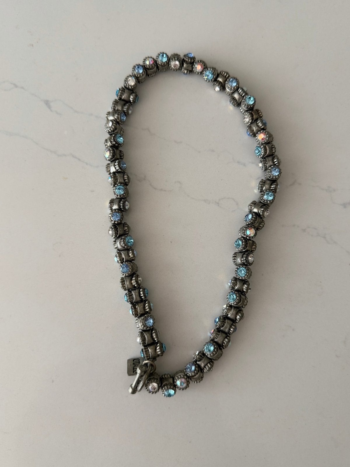 Vintage Otazu barrel (tonnetjes) ketting, Sieraden, Tassen en Uiterlijk, Kettingen, Met kristal, Overige materialen, Blauw, Ophalen of Verzenden