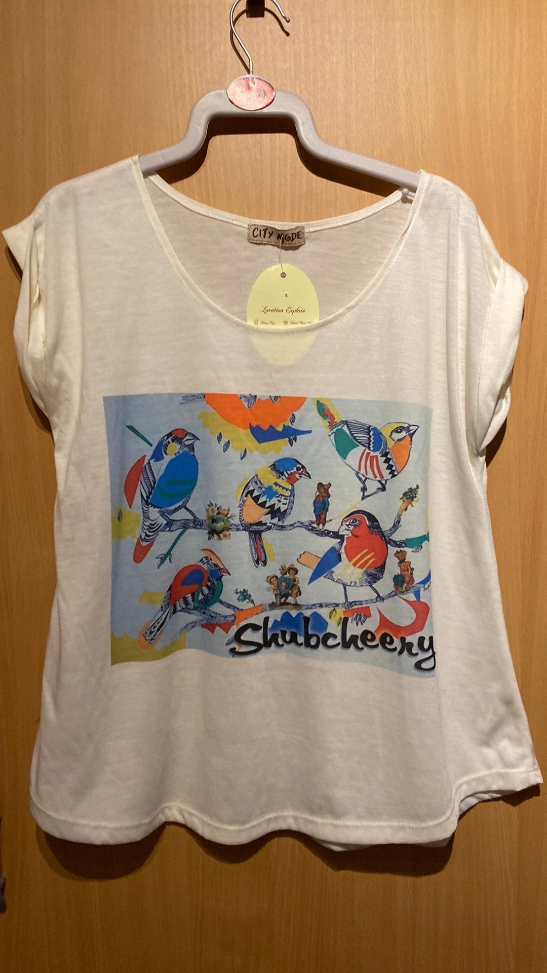 Shirtje met vogelprint, Wit, Nieuw, Korte mouw, Ophalen