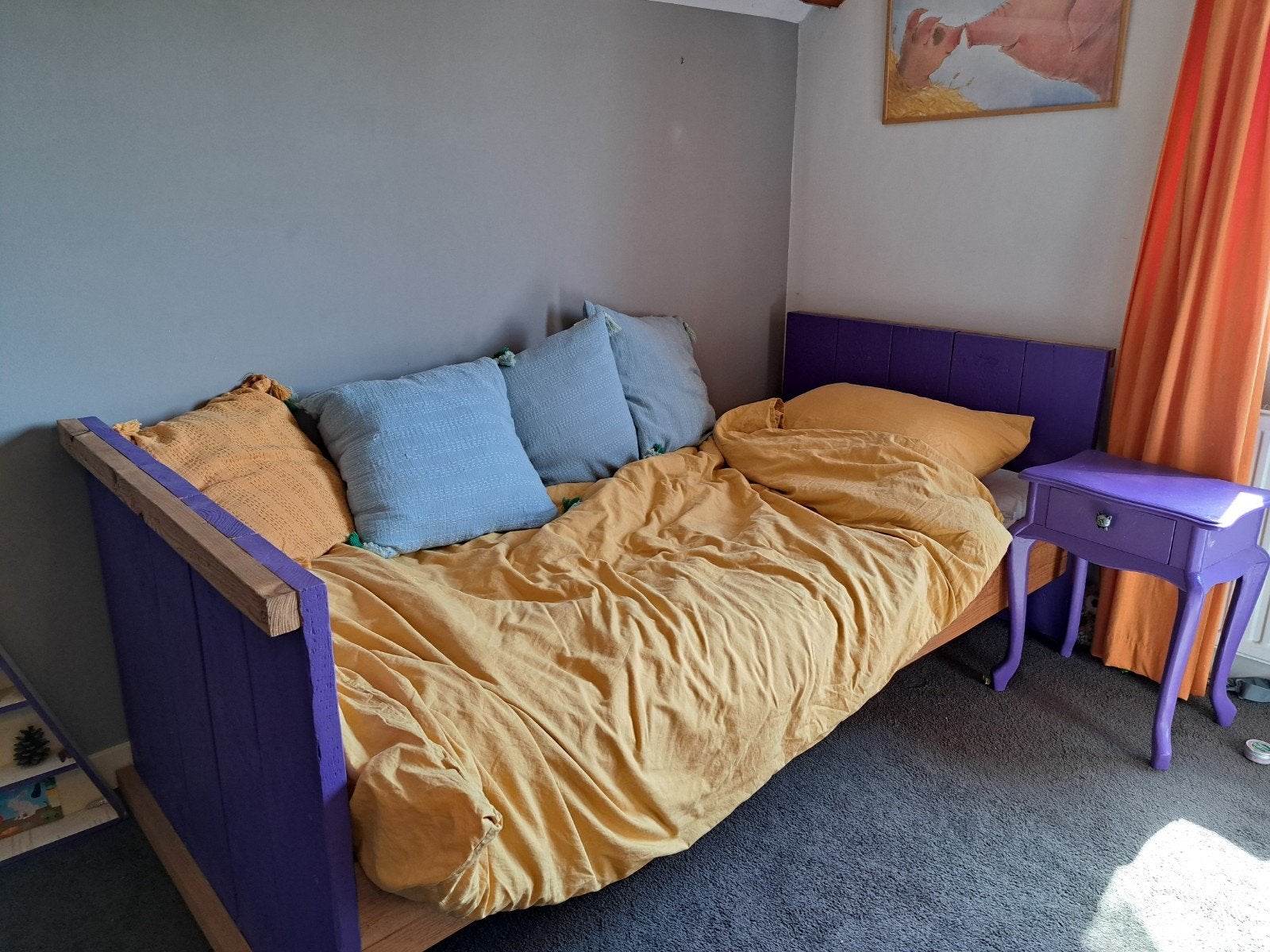 Eenpersoonsbed handmade steigerhout met nachtkastje, Verstelbaar, 90 cm, Eenpersoons, Steigerhout