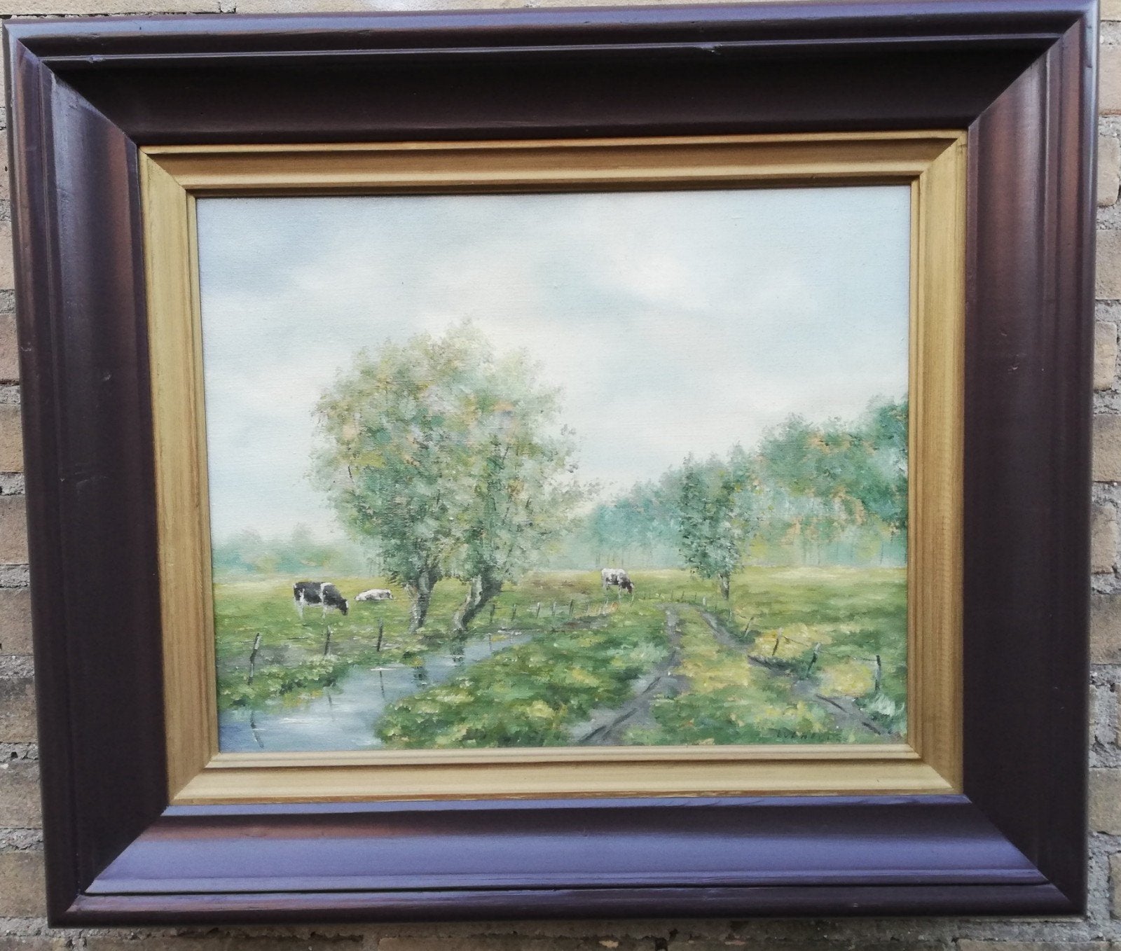 Grazende koeien in Hollands weidelandschap. 70/60 cm., Antiek en Kunst, Ophalen