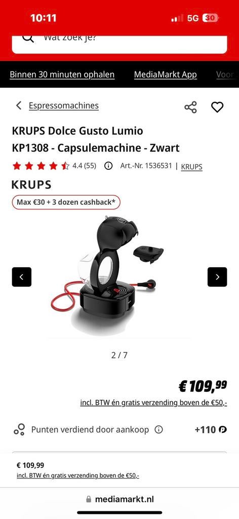 Krups dolce gusto lumio, Ophalen of Verzenden, Nieuw, Espresso apparaat