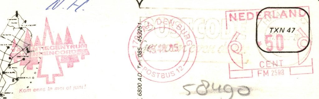 37089 Texel 80+ Roodstempel Dennenoord, Ophalen of Verzenden, 1980 tot heden, Gelopen, Waddeneilanden