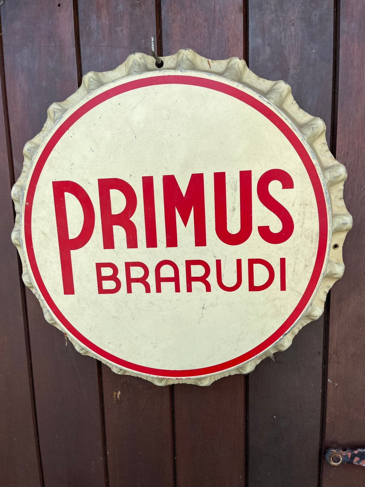 Primus Brarudi reclame metaal jaren 60 bier vintage retro 85, Verzamelen, Ophalen of Verzenden, Gebruikt, Reclamebord