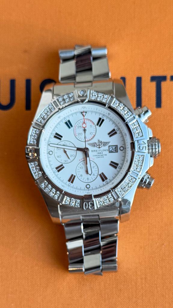 Breitling super avenger Diamant, Ophalen, Zo goed als nieuw, Staal, Breitling