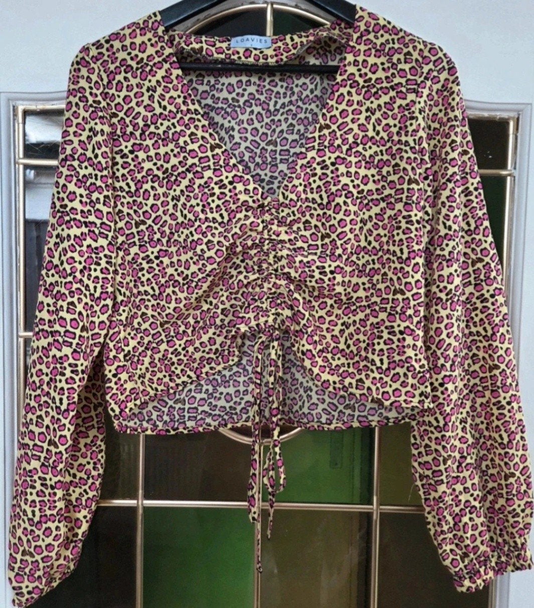 LOAVIES Cropped Blouse Panterprint Geel Roze Maat S Nieuw, Meerkleurig, Nieuw, Ophalen of Verzenden, Loavies