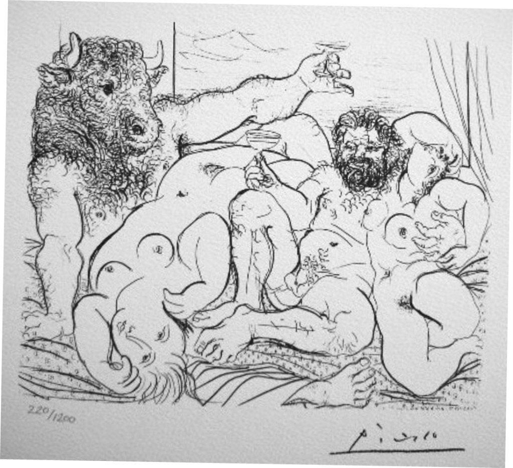 Picasso (1881) Lithografie " Suite Vollard Nr LXXXV " SPADEM, Antiek en Kunst, Kunst | Litho's en Zeefdrukken, Personages en Fantasiefiguren