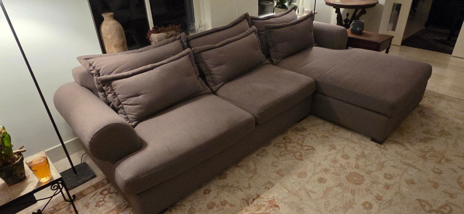 Ruime 3 zitsbank, Hazel en Henderson, met chaisse longue, 250 tot 300 cm, Gebruikt, 100 tot 125 cm, Driepersoons