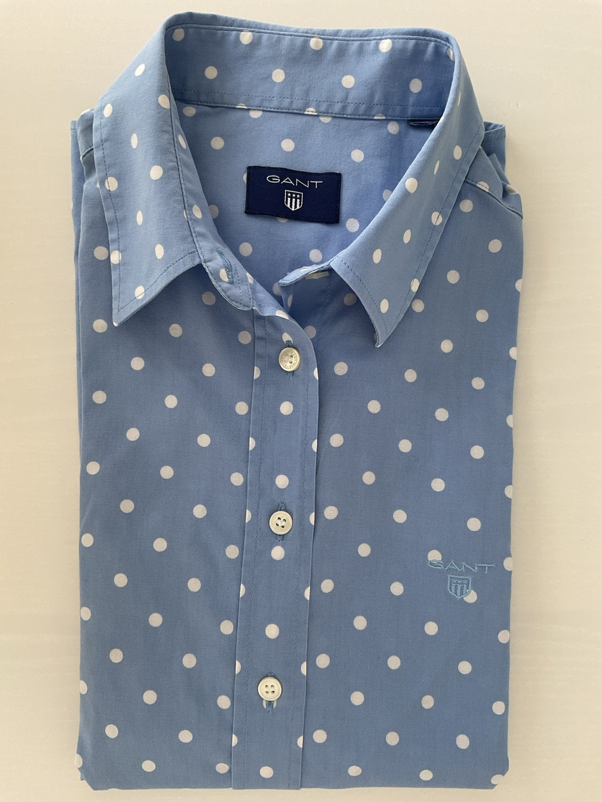 Gant blouse lichtblauw met witte stippen - Maat 34 als nieuw, Ophalen of Verzenden, Zo goed als nieuw, Maat 34 (XS) of kleiner