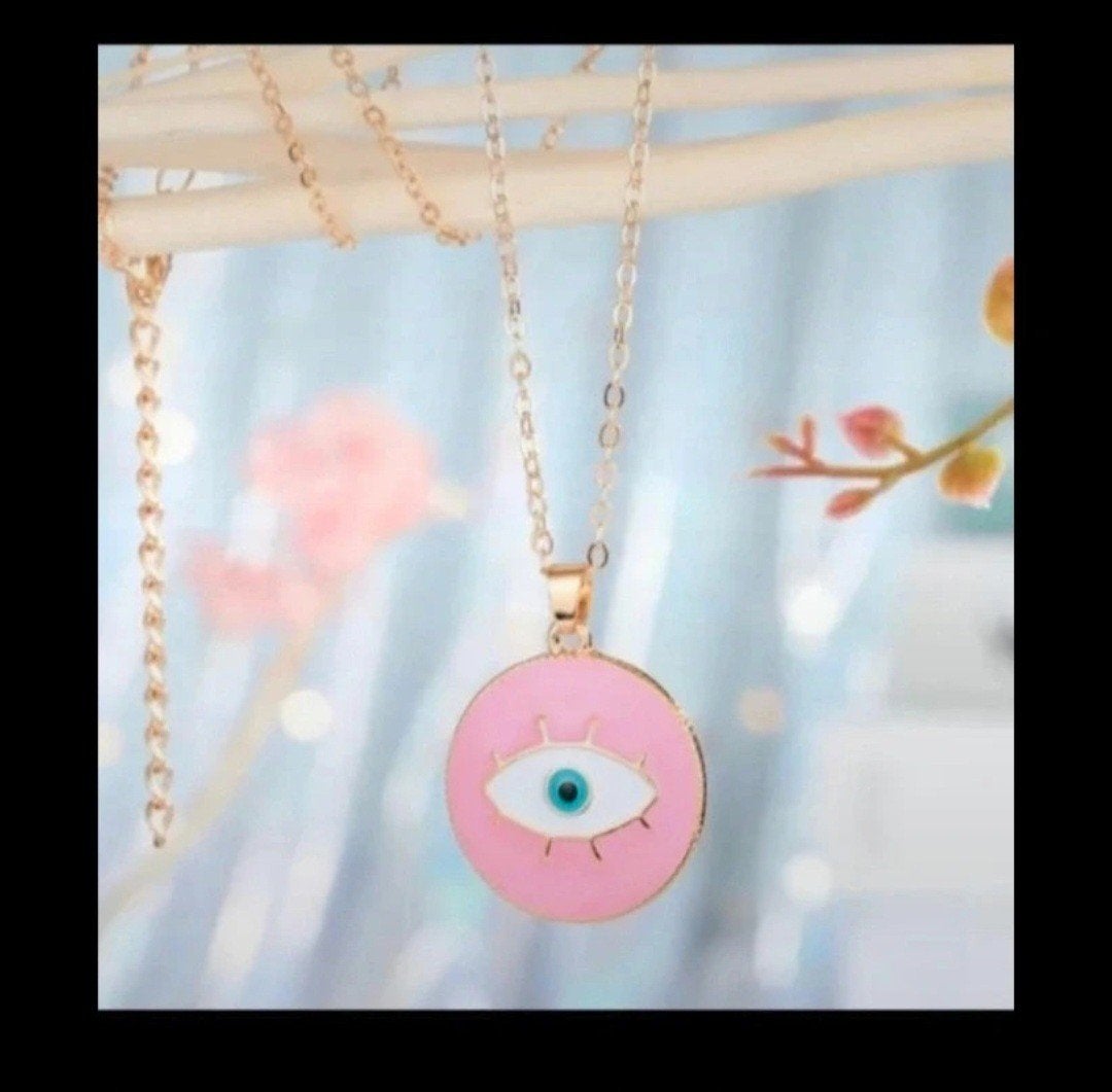 Nieuwe Gouden Ketting met Roze Boze Oog Hanger, Verstelbaar, Nieuw, Ophalen of Verzenden, Roze