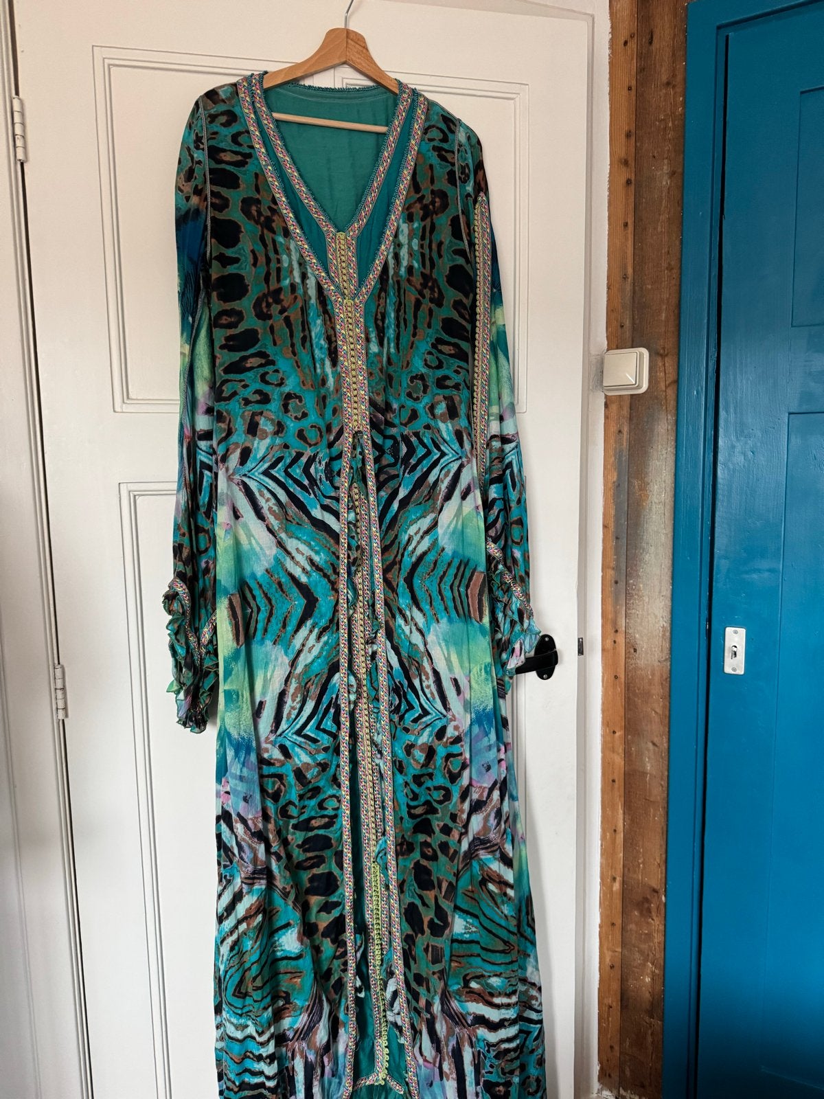 Prachtige turquoise Marokkaanse caftan / jurk – Ibiza stijl, Kleding | Dames, Ophalen of Verzenden, Zo goed als nieuw, Maat 38/40 (M)