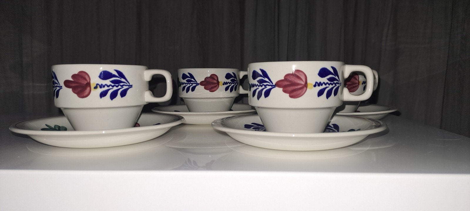 Set van 4 vintage Boch Frères Delfts Blauw koffiekopjes, Antiek en Kunst, Antiek | Servies los, Ophalen