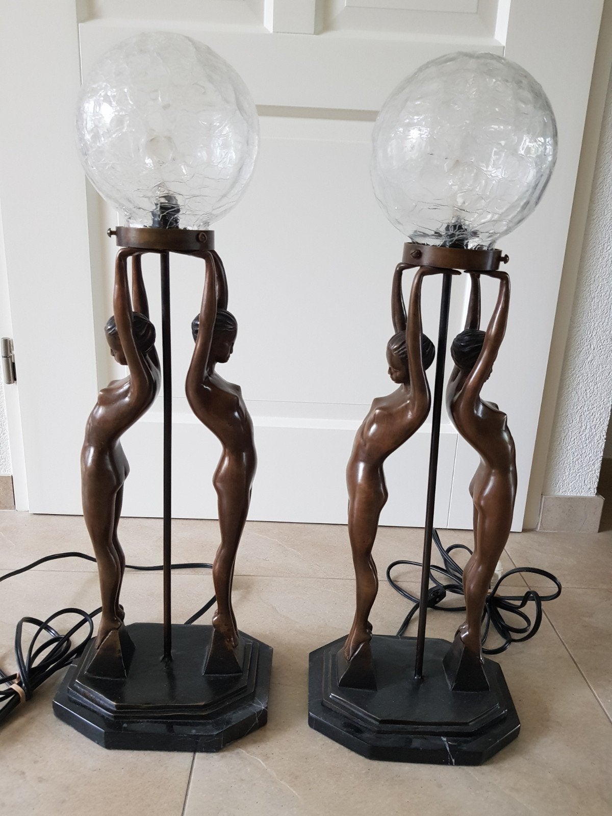 Art deco stijl bronzen lampen, naakte vrouwen, Antiek en Kunst, Ophalen