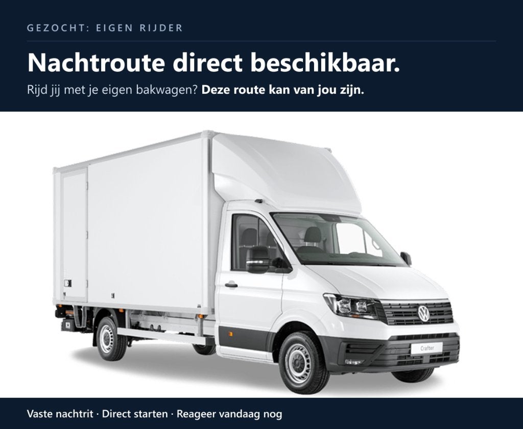 VASTE NACHTRIT | ZZP met eigen bakwagen | Oss en Eindhoven, Vacatures, 33 - 40 uur, Overige niveaus, Vanaf 1 jaar, Freelance of Uitzendbasis
