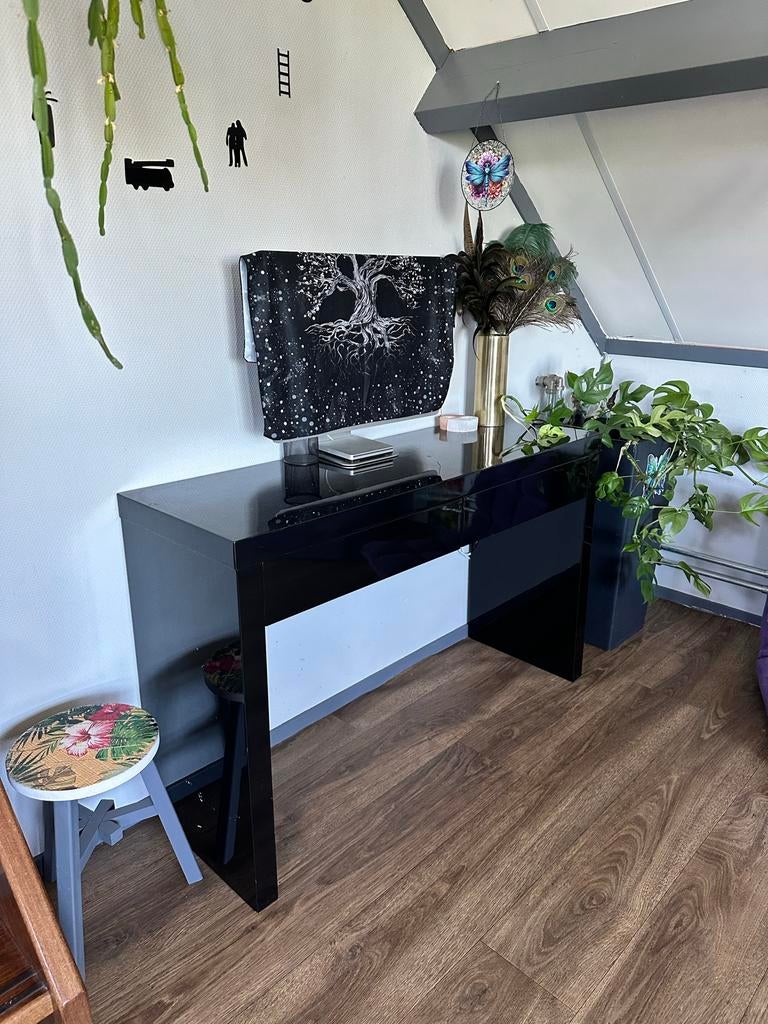 Modern Zwart Hoogglans Bureau - Strak Design, Ophalen, Zwart, Gebruikt, Met lades