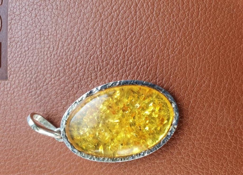 Zilveren hanger met natuurlijke amber, Ophalen of Verzenden