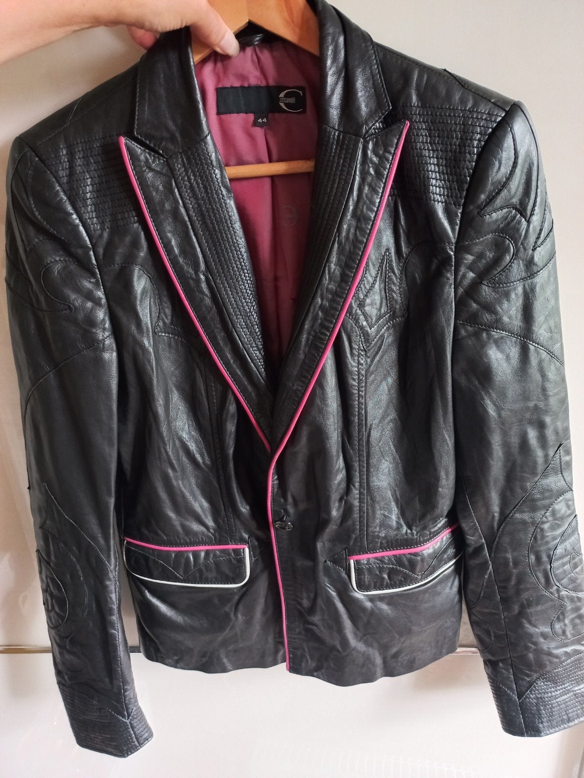 Just Cavalli maat 38 leder jas fuchsia Y2K, Kleding | Dames, Ophalen of Verzenden, Zo goed als nieuw, Maat 38/40 (M), Roze