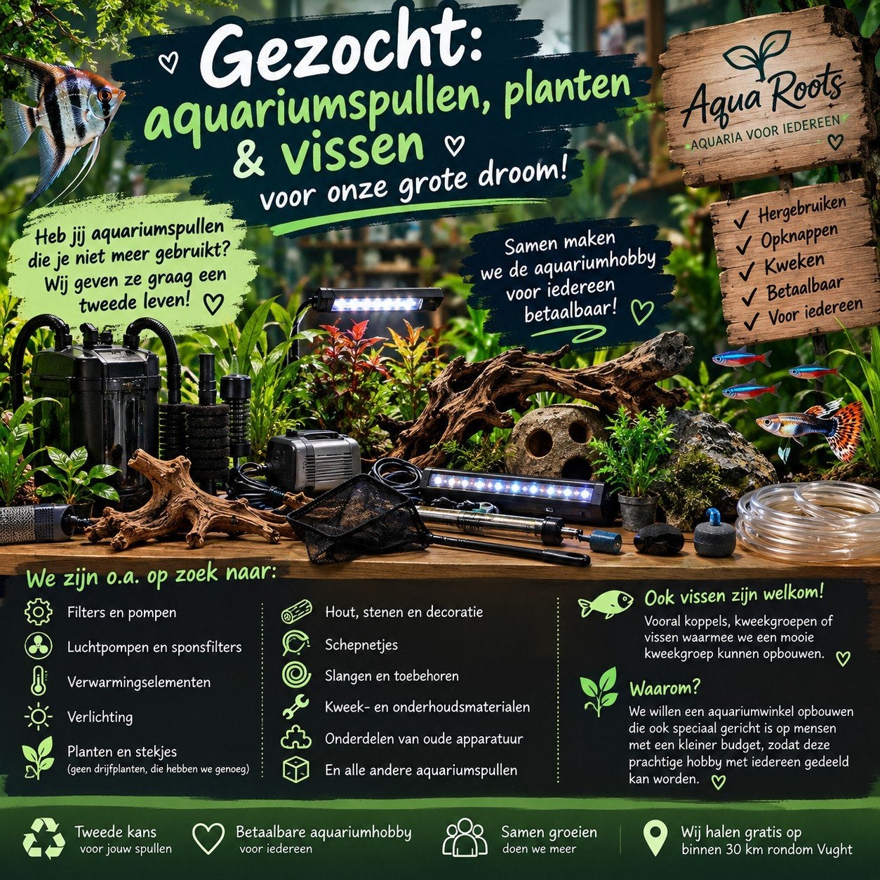 Gezocht: aquariumspullen, planten & vissen voor onze gr, Vis
