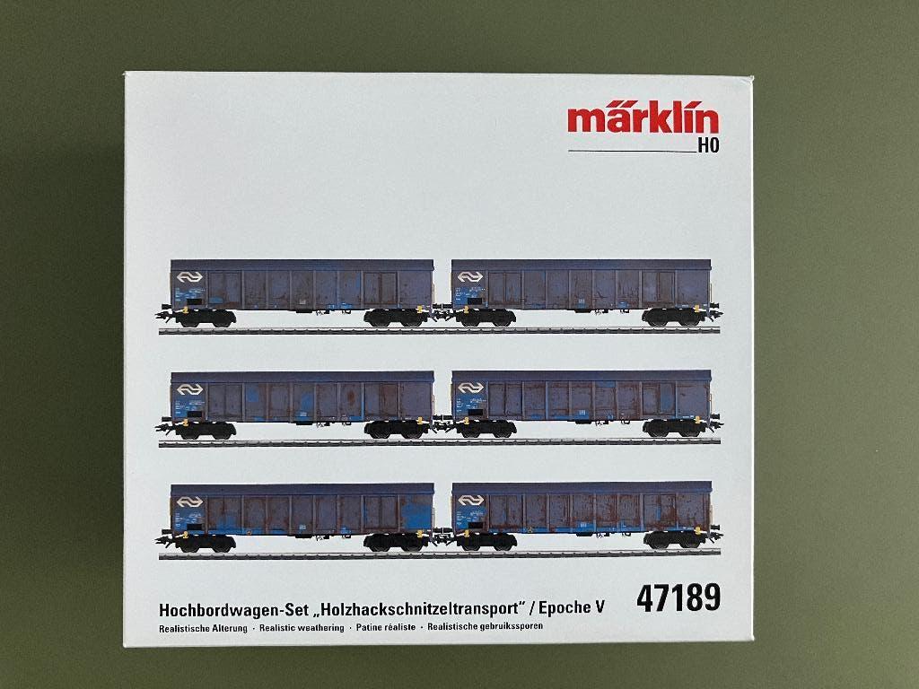 Märklin H0 / 47189 Set 6 hogeboordwagens (NS) houtspaanders, Wisselstroom, Gebruikt, Wagon, Ophalen of Verzenden