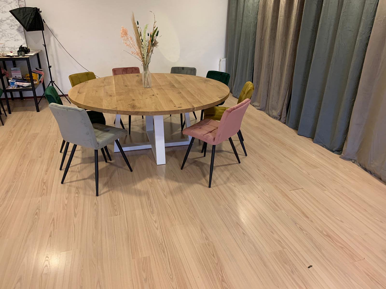 Foto 22 van Eiken ronde eettafel tafel bureau GRATIS BEZORGD Eikenhout