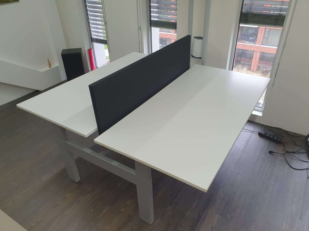 Duo bureau / werkplek met slinger - Wit blad 180x90, Huis en Inrichting, Bureaus, VST, In hoogte verstelbaar, Ophalen of Verzenden