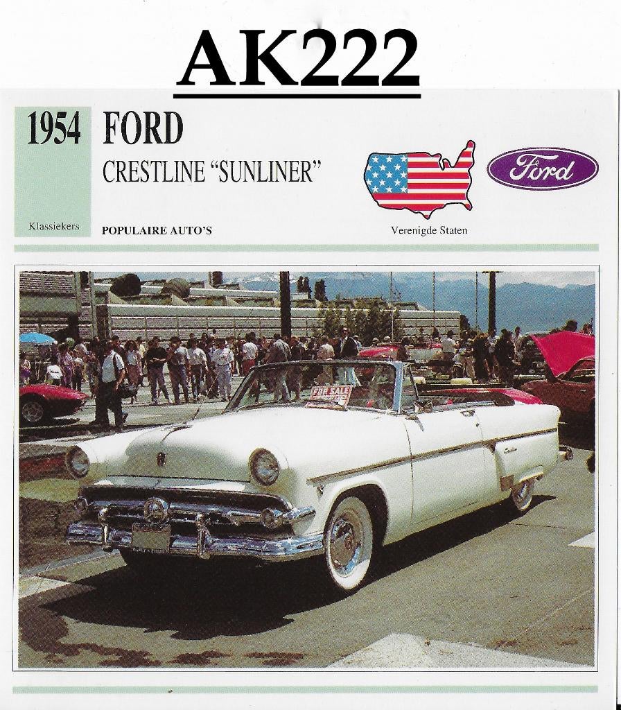 Ak222 autokaart ford crestline "sunliner" ( 1954 ), Ophalen of Verzenden, Zo goed als nieuw, Auto's