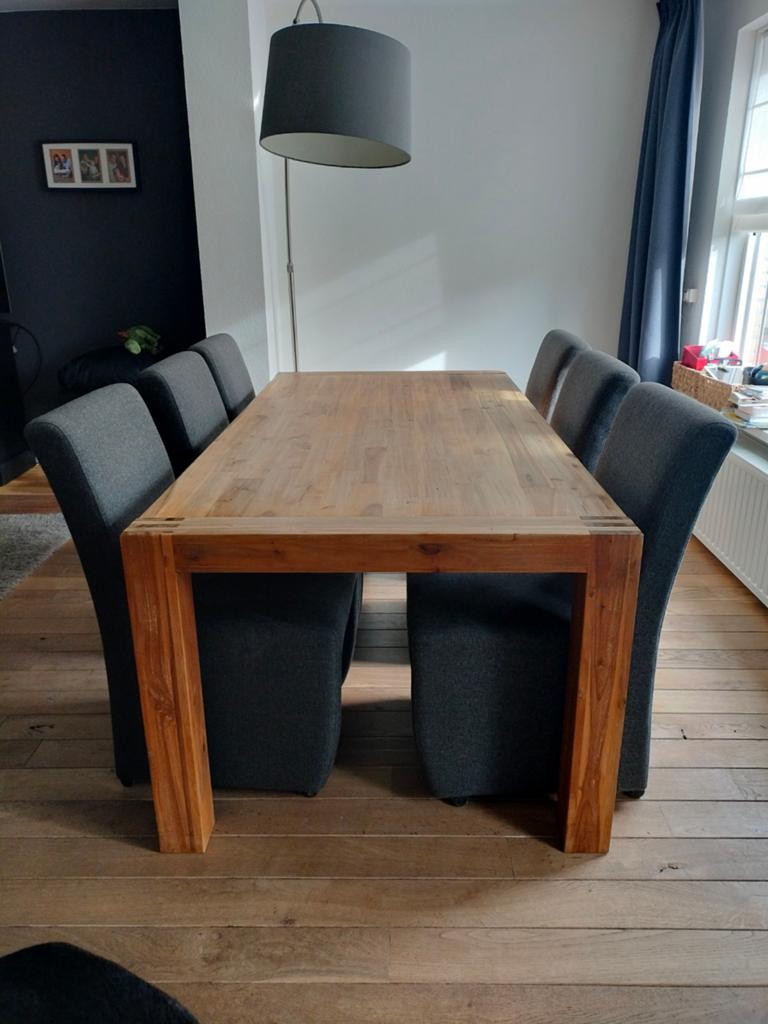 Massief houten eettafel met 6 stoelen, Ophalen, Overige materialen, 50 tot 100 cm, 150 tot 200 cm