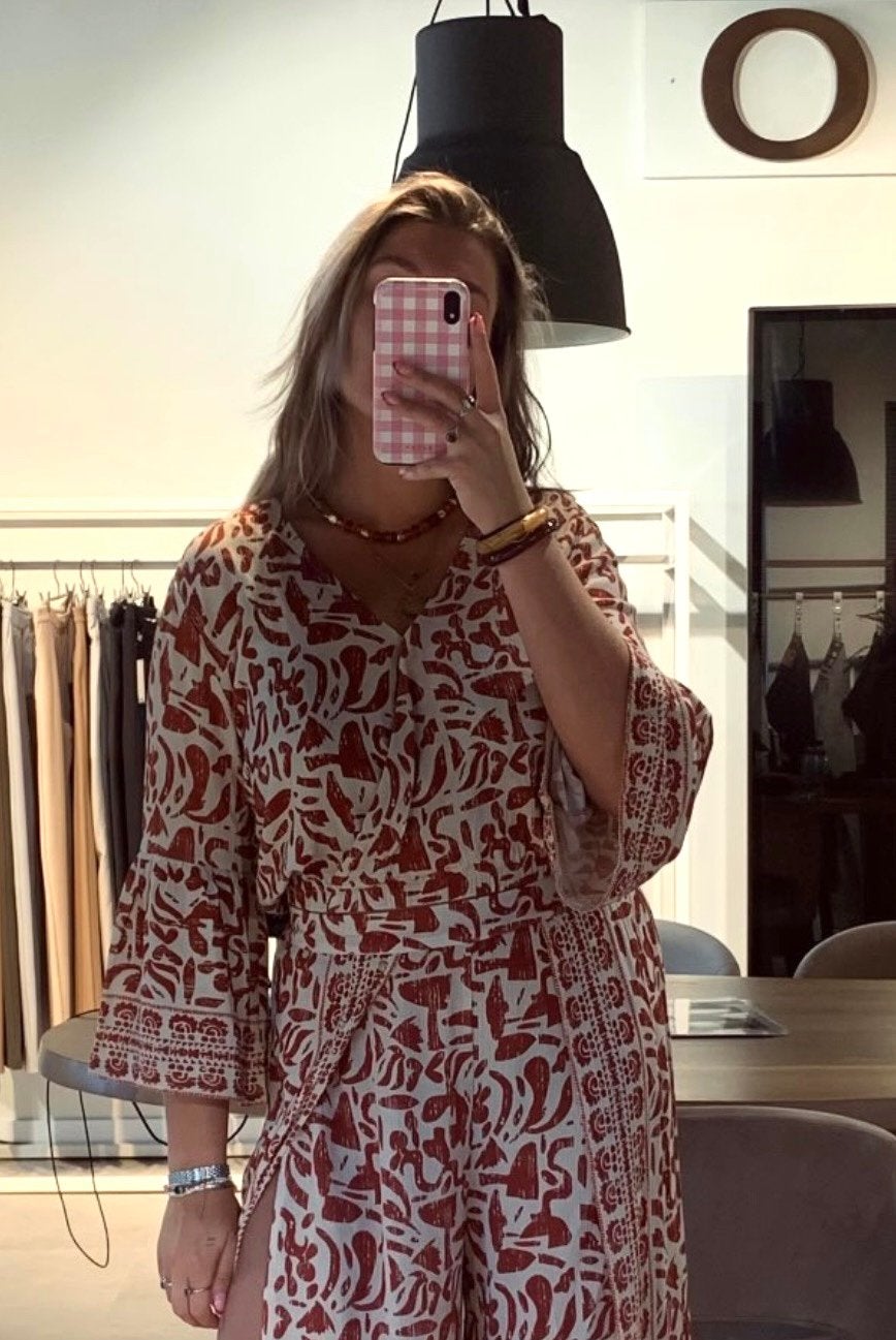 Geprinte blouse met trompet mouw van Maicazz maat M, Ophalen of Verzenden, Zo goed als nieuw, Maat 38/40 (M), Beige