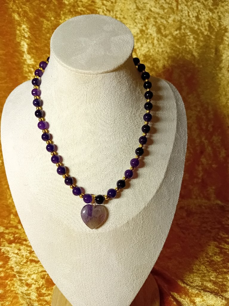 Natuurlijke amethist ketting met hartje., Verzenden, Nieuw, Paars, Overige materialen