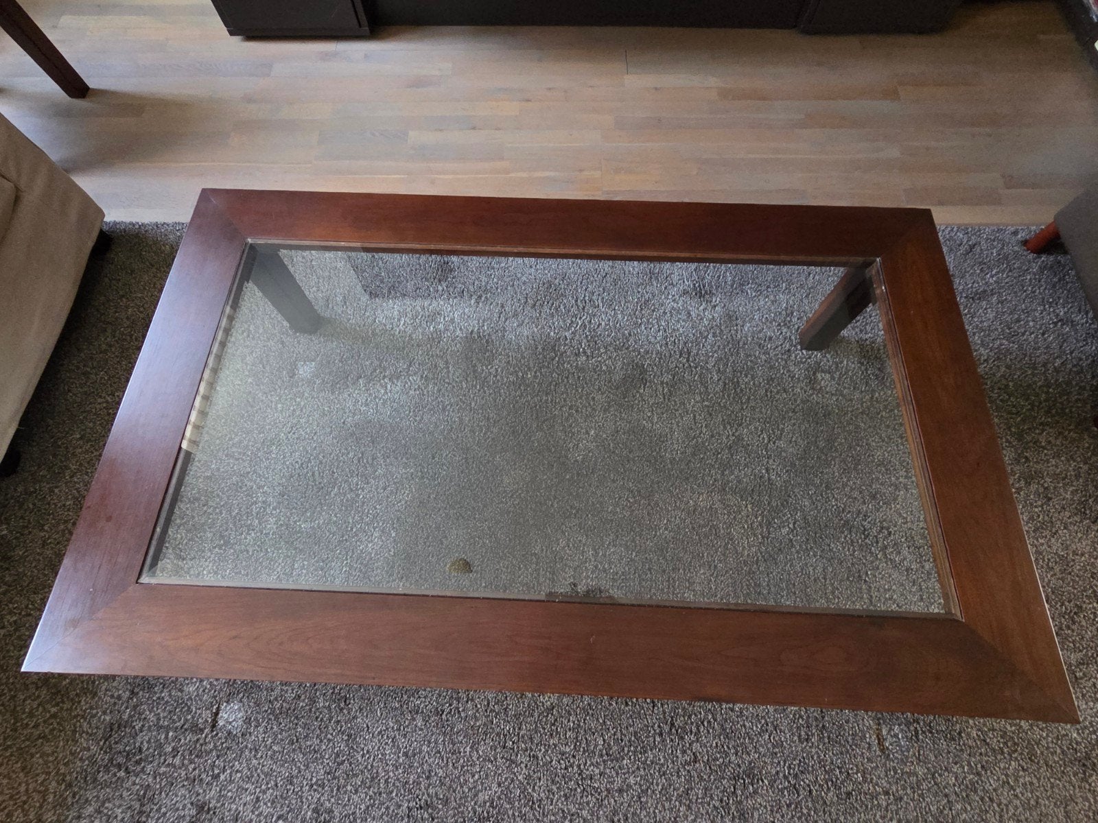 kersenhout salontafel met glasplaat 140 cm x 85 cm, Ophalen, Gebruikt, 100 tot 150 cm, Klassiek