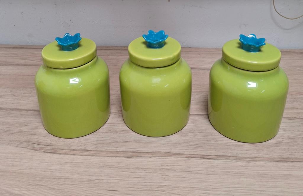 Set van 3 keramische vintage Ikea voorraadpotten., Ophalen of Verzenden, Zo goed als nieuw, Glas, Overige stijlen
