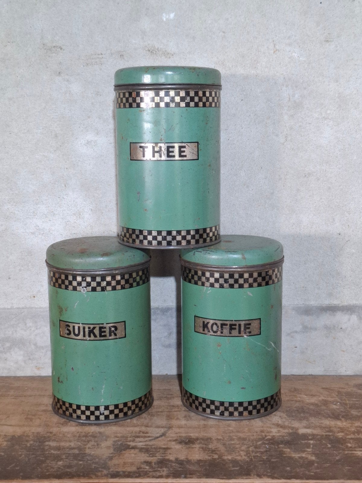 Oude vintage voorraadbussen AJP Niemeijer blikken koffie the, Verzamelen, Ophalen of Verzenden, Gebruikt, Koffie