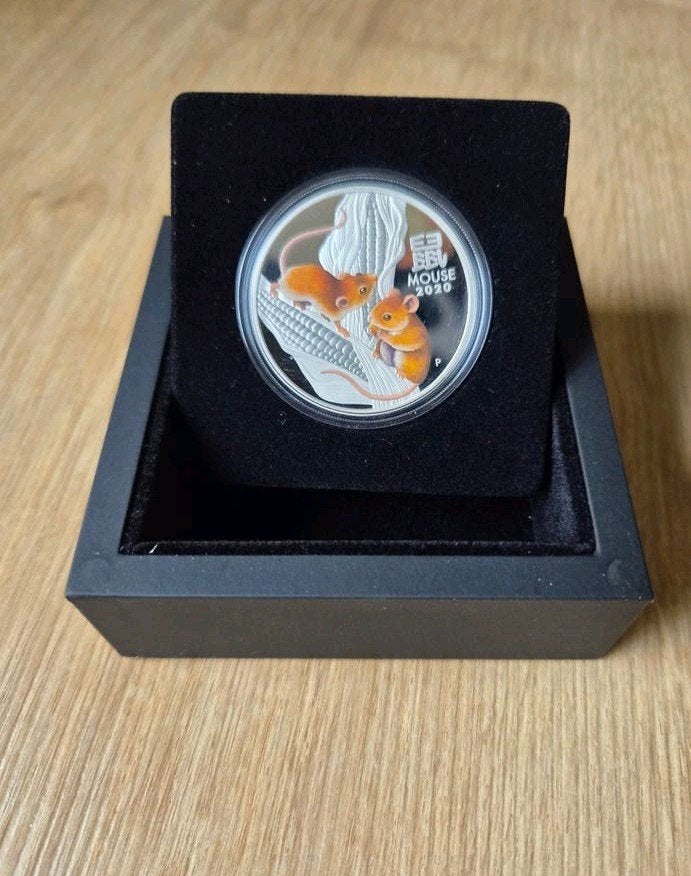 Year of the Mouse 2020 1oz proof coloured coin, Ophalen of Verzenden, Zilver