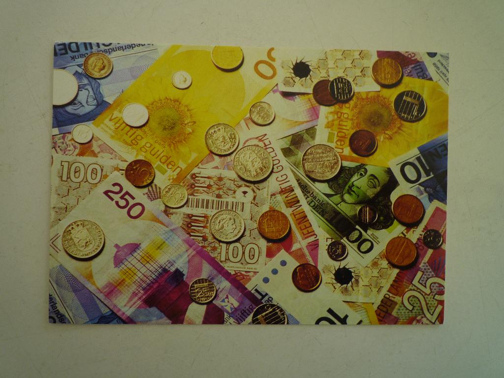 Art unlimited kaart met een knipoog geld bankbiljetten munte, Ophalen of Verzenden, Voor 1920, Overige thema's