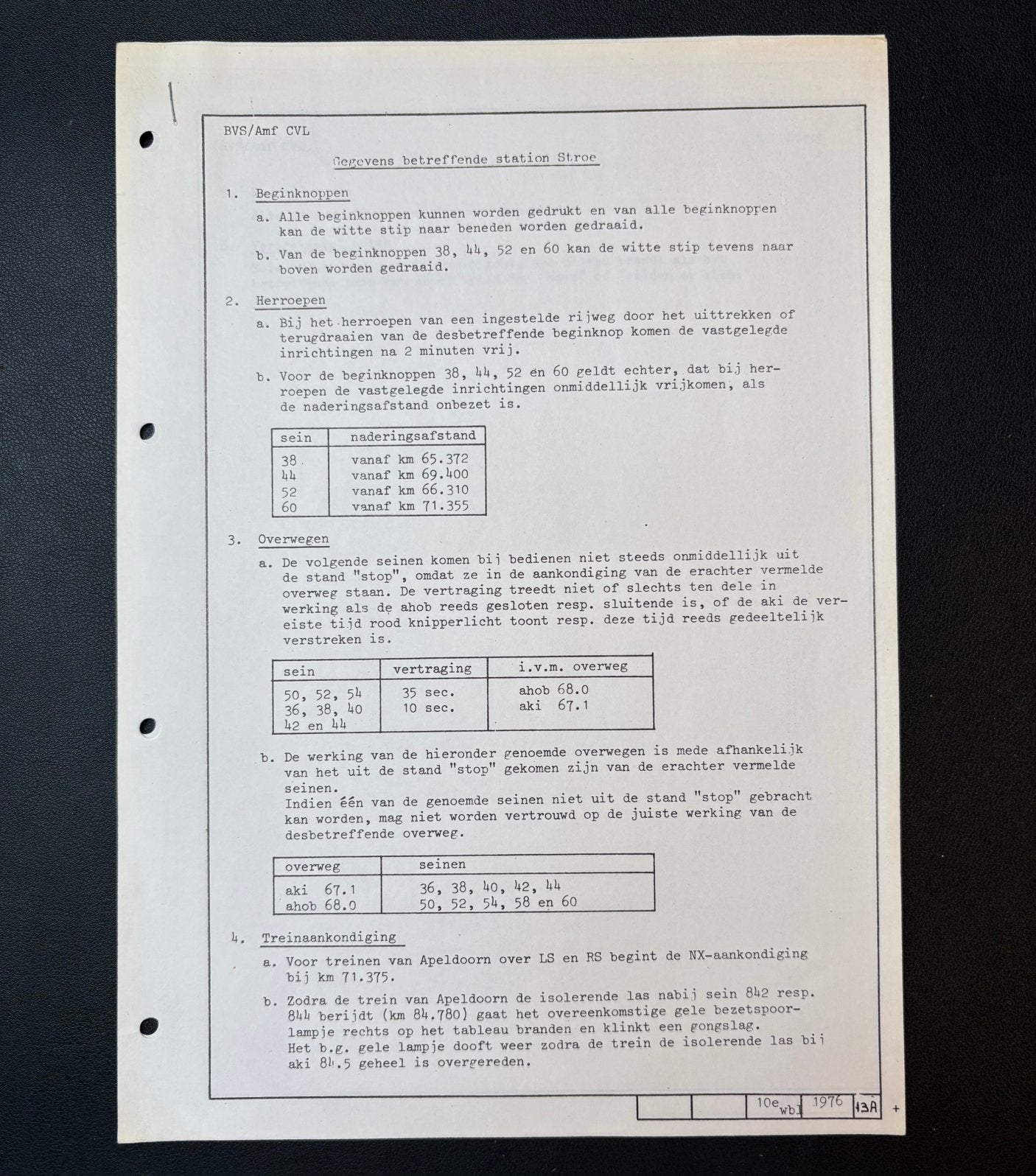 Gegevens seinen betreffende station Stroe (1976), Verzamelen, Ophalen of Verzenden, Zo goed als nieuw, Trein, Boek of Tijdschrift