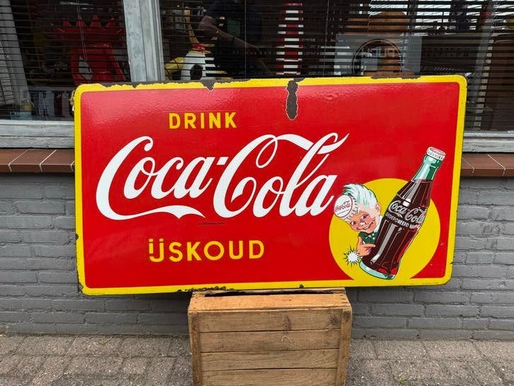 Oude Coca-Cola emaille Reclamebord - IJskoud!, Ophalen, Reclamebord, Gebruikt, .