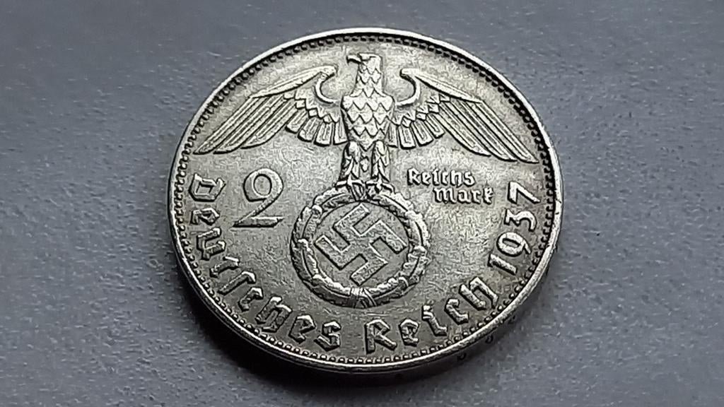 WO2 2 Reichsmark 1937D zilver nazi duitsland, Ophalen of Verzenden, Duitsland, Losse munt, Zilver