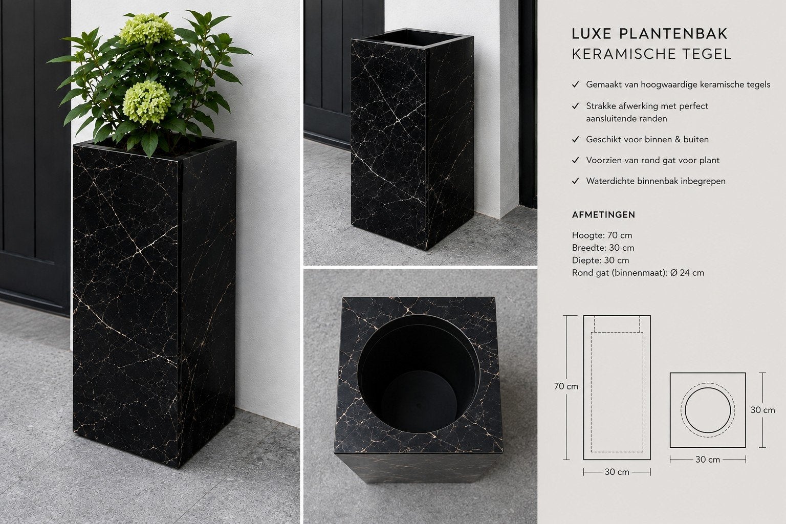 Luxe plantenbak op maat van keramische tegels – Handgemaakt, Ophalen, Nieuw, Hout, Binnen