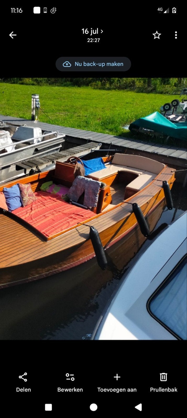 mahonie houten boot. 5.50 meter bij 2.00meter diep 0.50 mete, Ophalen, Benzine, Binnenboordmotor