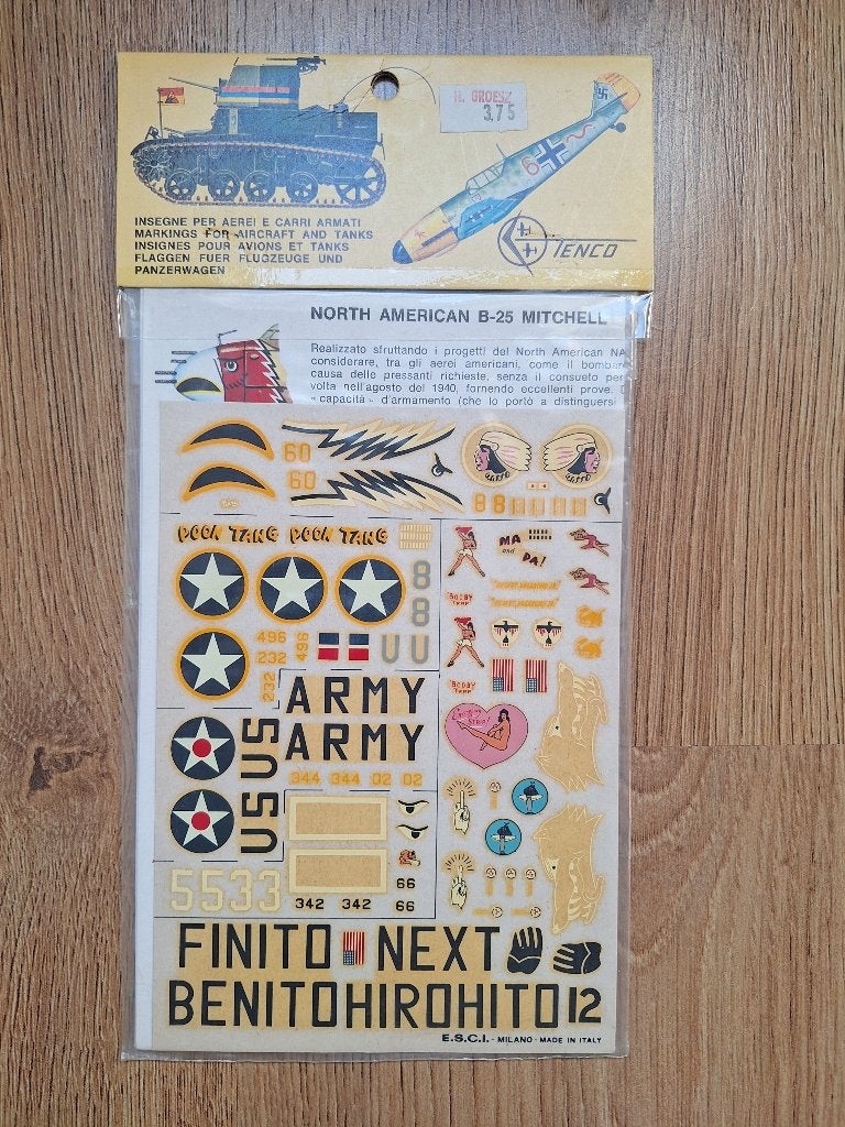 1:72 1/72 ESCI Decals; North American B-25 Mitchell, Overige merken, 1:72 tot 1:144, Ophalen of Verzenden, Zo goed als nieuw