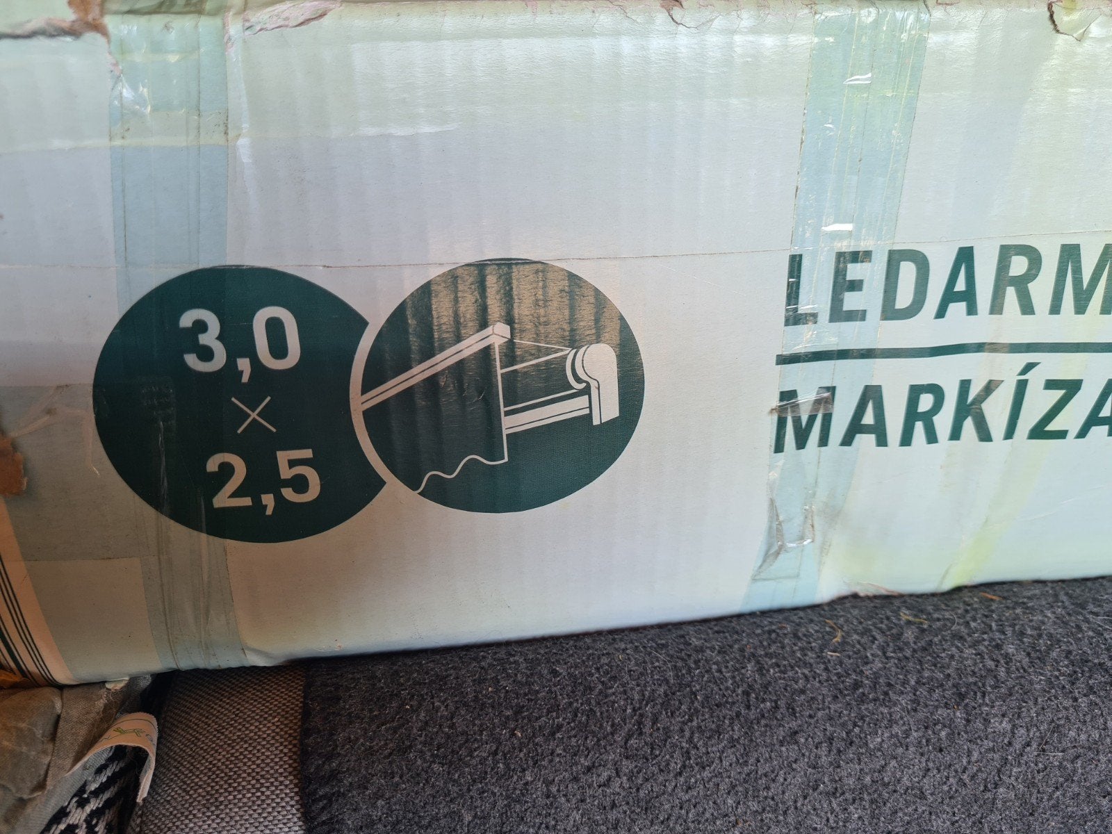 Nieuw Knikarmscherm 3,0 x 2,5 meter in doos Doek  blauw/ wit, Tuin en Terras, Zonneschermen, Ophalen