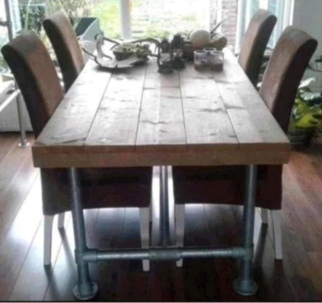 Prachtige steigerhouten steigerbuis steigerbuizen eettafel, Ophalen, Landelijk stoer industrieel sober vintage, 50 tot 100 cm